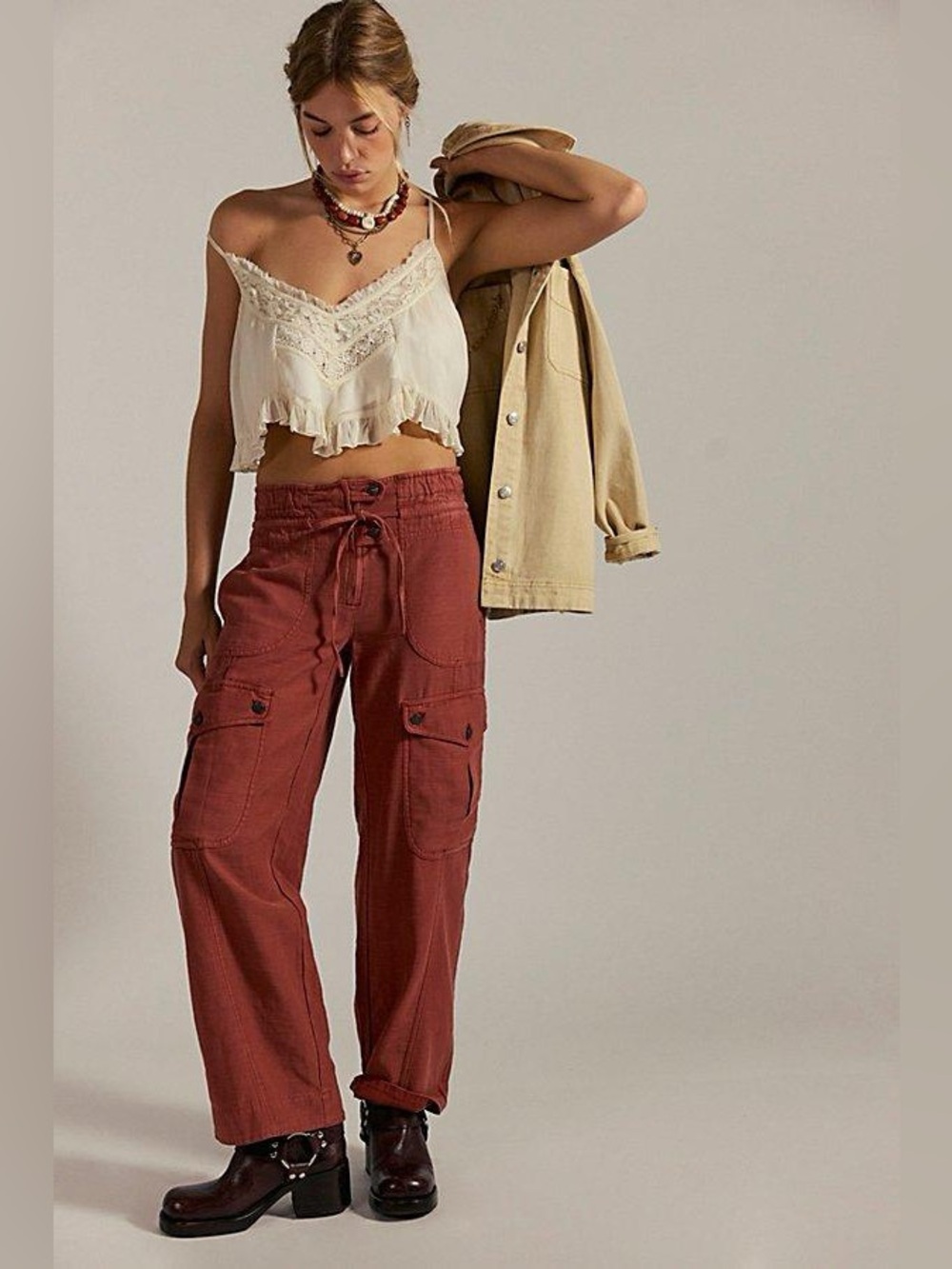 NWT FREE PEOPLE WE THE FREE Park Ave Pants | Spiced Rum/Terra Cotta MSRP $148